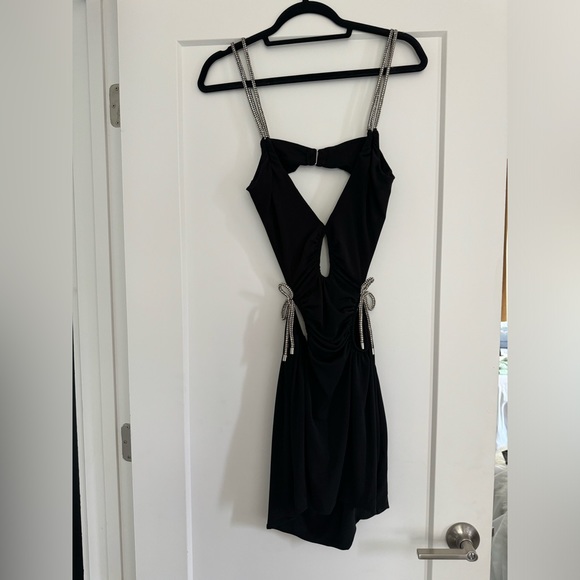 House of CB- VALERIE- Black Crystal Trim Cutout Mini Dress - Picture 3 of 4